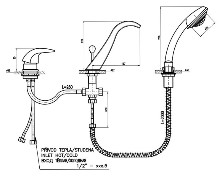 Смеситель на борт ванны Rav Slezak Dunaj D461.5S