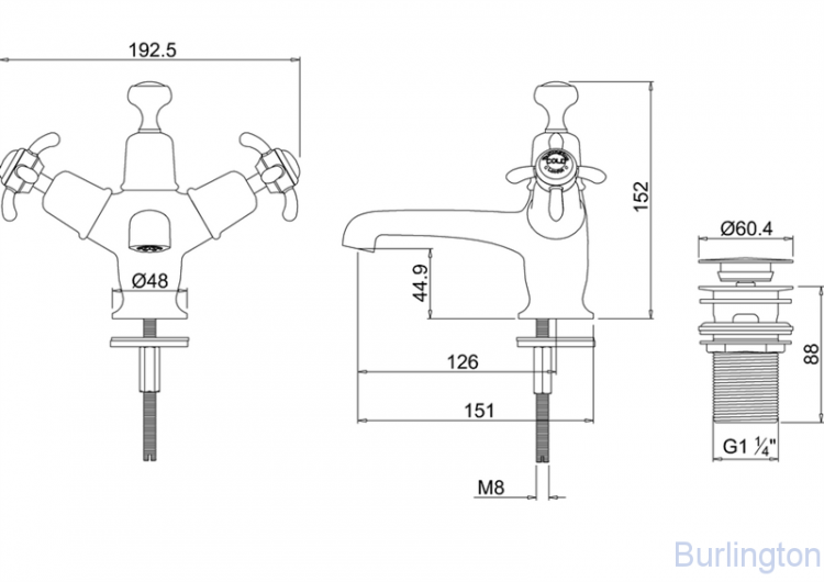 Cмеситель для раковины на 1 отверстие с кнопкой Click-Clack [AN6]