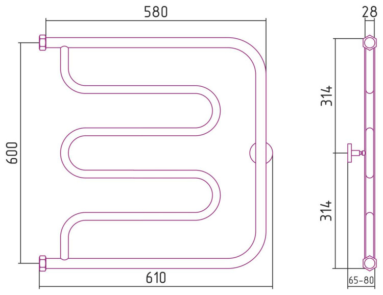 Полотенцесушитель водяной Сунержа Лира 600х600 Золото