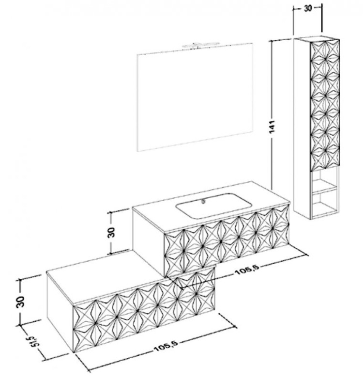 Подвесной шкафчик с одним выдвижным ящиком, с доводчиками (Push/Pull) 105,5x51,5x30 Cezares LC/BS1051T.601