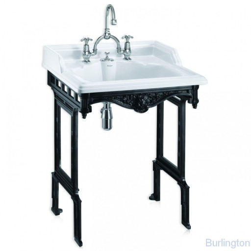 Классическая раковина со скрытым сливом-переливом на 2 отверстия с подстольем из чёрного алюминия