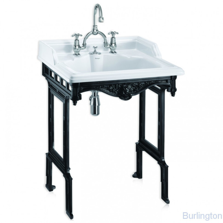 Классическая раковина со скрытым сливом-переливом на 2 отверстия с подстольем из чёрного алюминия