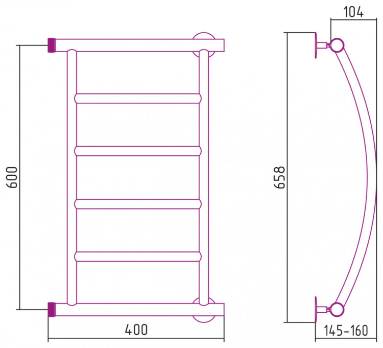 Полотенцесушитель водяной Стилье Минор 0602 600х400 (4) Г Без покрытия