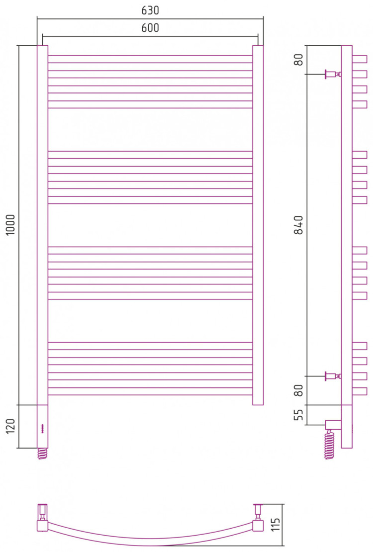 Полотенцесушитель электрический Сунержа Аркус 3.0 1000х600 МЭМ левый Золото