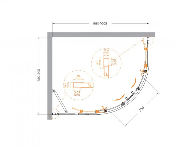 Душевой уголок MOLVENO-RH-2 Cezares MOLVENO-RH-2-120/100-P-Cr