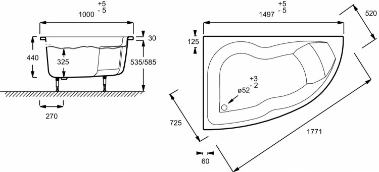 Ванна левосторонняя (150 х 100 см) Jacob Delafon MICROMEGA DUO E60219RU-00
