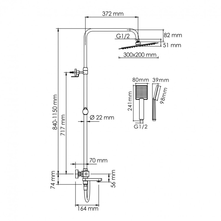 WasserKRAFT A199.069.141.087.CH Thermo Душевой комплект с термостатическим смесителем