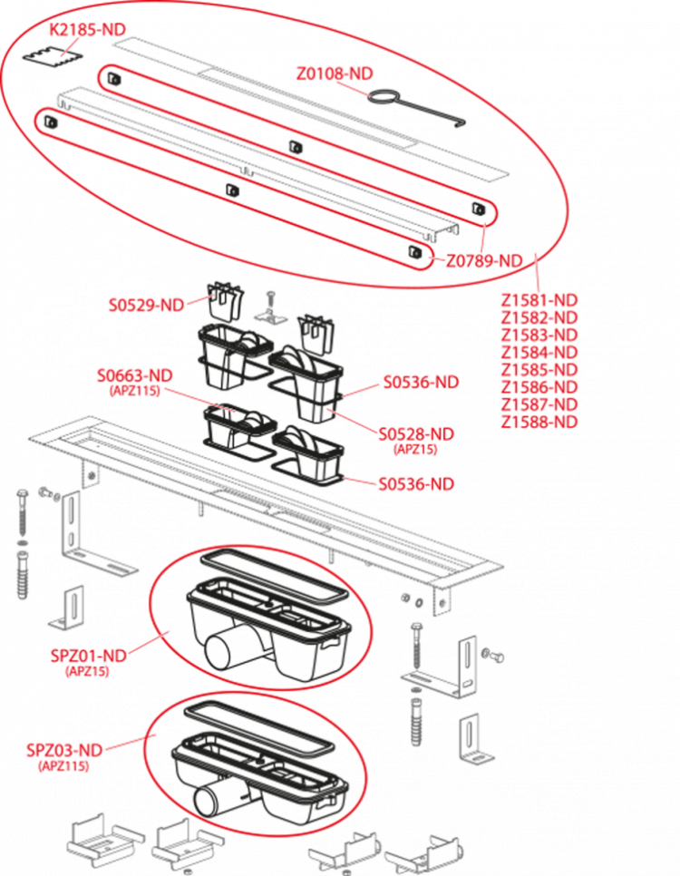 Водоотводящий желоб без порогами с решеткой под кладку плитки Alcadrain APZ115 Marble Low