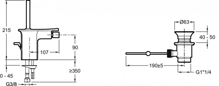 Однорычажный смеситель для биде, рычаг-джойстик Jacob Delafon STANCE E14763-CP