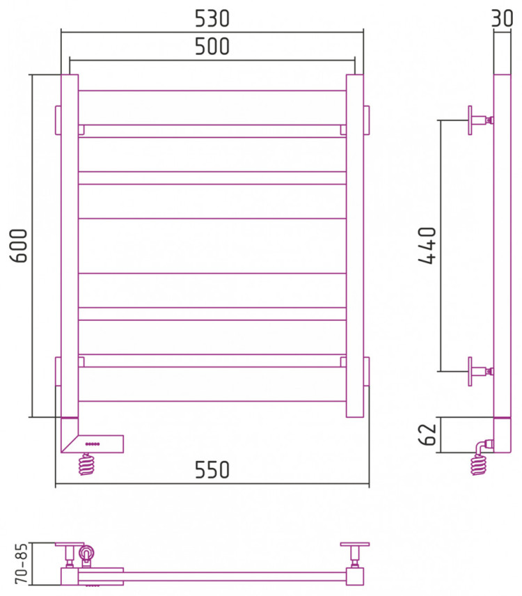 Полотенцесушитель электрический Сунержа Центурион 2.0 600x500 МЭМ левый Матовый белый