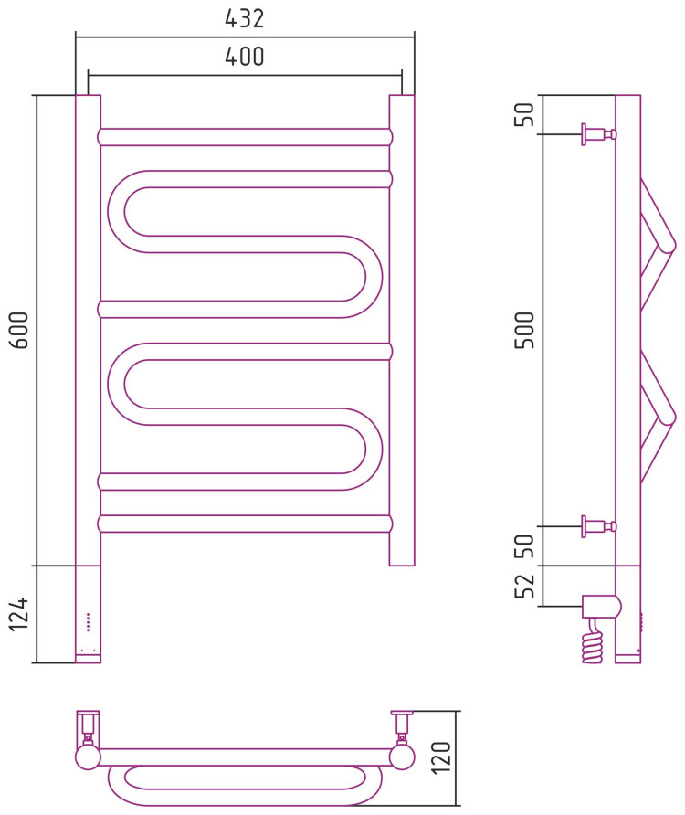 Полотенцесушитель электрический Сунержа Элегия 3.0 600х400 МЭМ левый Золото
