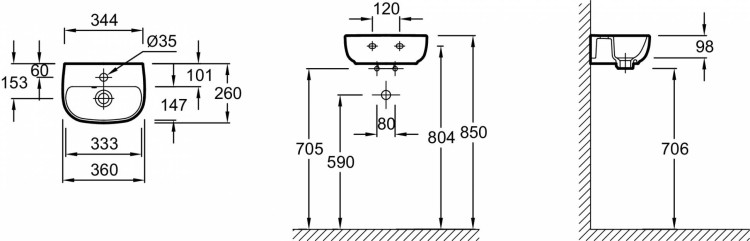 Компактный рукомойник 36 х 26 см Jacob Delafon ODEON UPE4761-00
