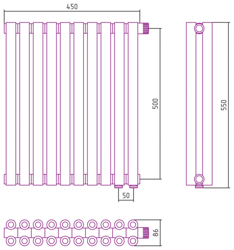 Отопительный радиатор Сунержа Эстет-00 EU50 500х450 10 секций Матовый белый