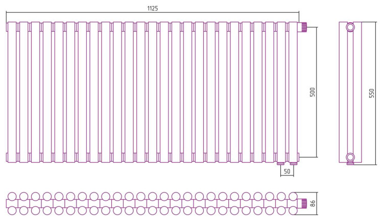 Отопительный радиатор Сунержа Эстет-11 EU50 500х1125 25 секций Белый