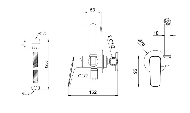 Комплект для гигиенического душа встроенный Aquatek (cмеситель + гигиеническая лейка + шланг), матовый черный AQ1019MB ВЕГА