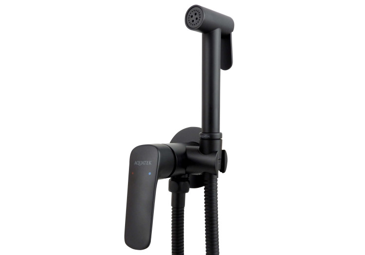 Комплект для гигиенического душа встроенный Aquatek (cмеситель + гигиеническая лейка + шланг), матовый черный AQ1019MB ВЕГА