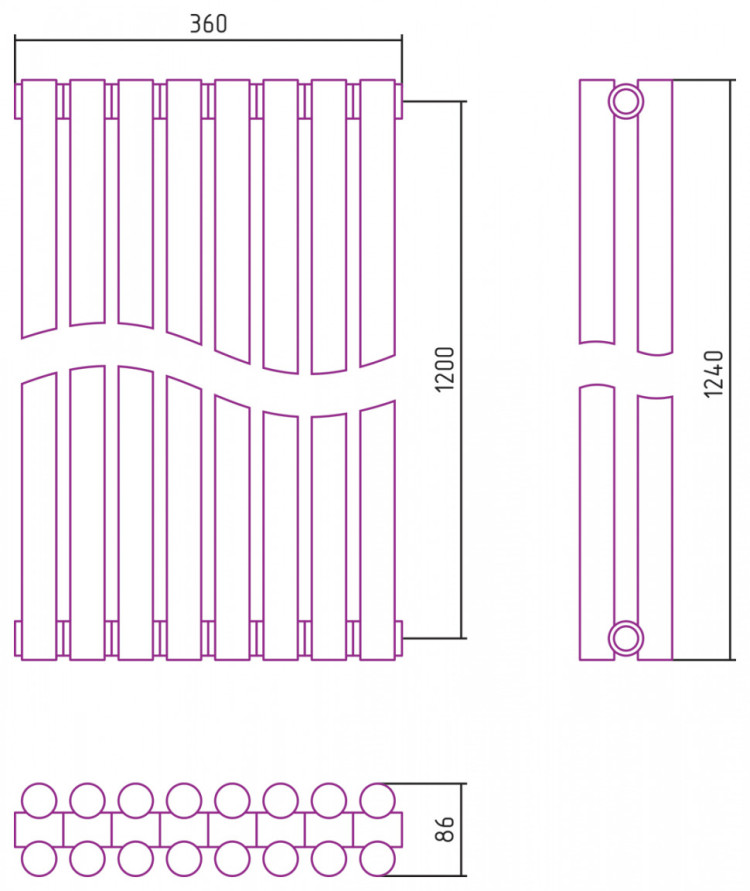 Отопительный радиатор Сунержа Эстет-11 1200х360 8 секций Матовое золото