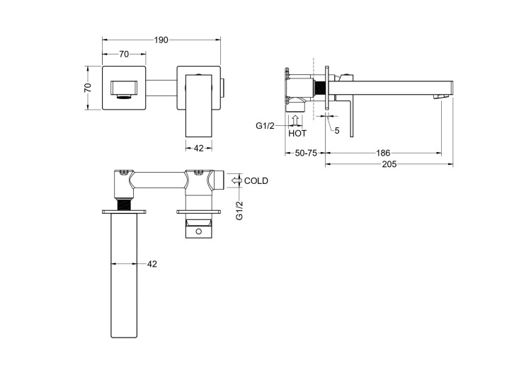 Смеситель для раковины настенный (внешняя и скрытая часть) Aquatek, матовый черный AQ1613MB ЛИБРА