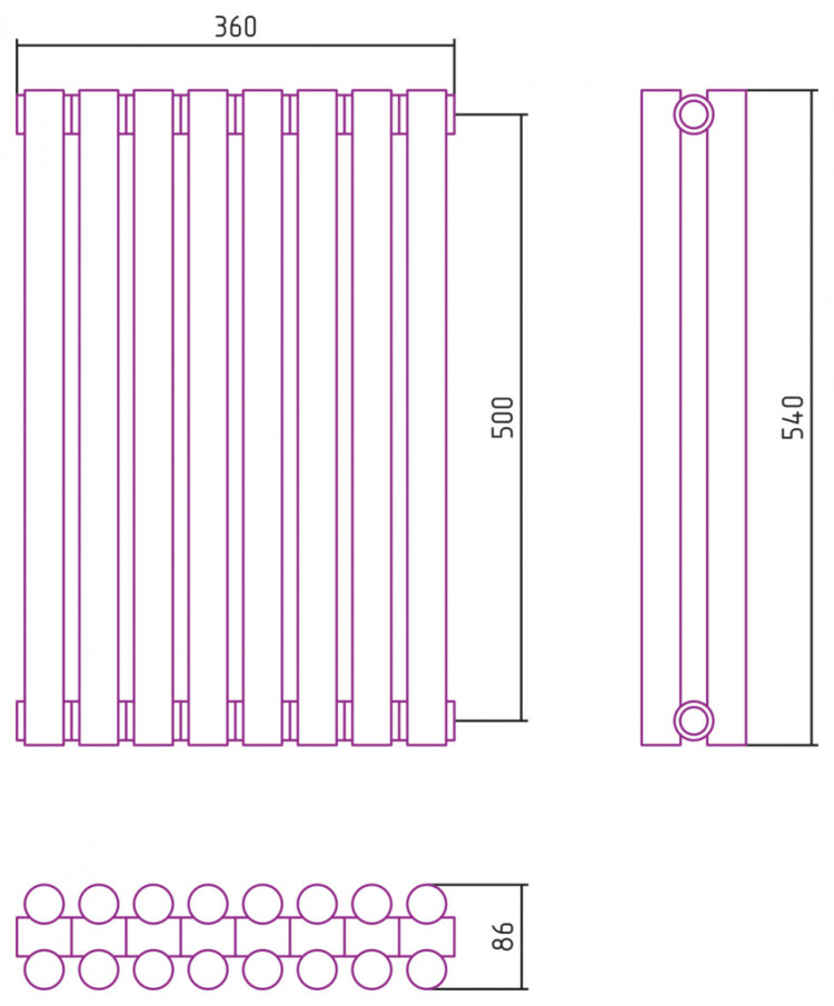 Отопительный радиатор Сунержа Эстет-11 500х360 8 секций Матовый белый