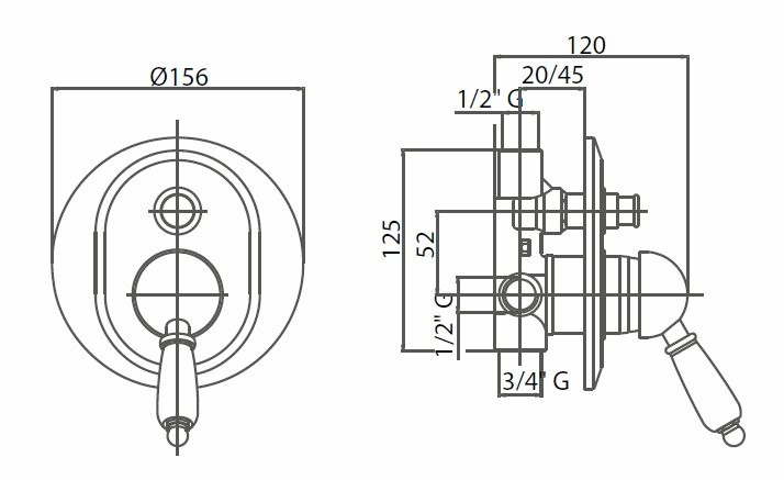 Встраиваемый смеситель для душа с переключателем Cezares VENEZIA-VDIM-03/24-Bi