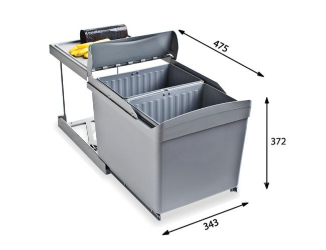 Система сортировки мусора ALBIO 30 2X16 L серый пластик/нержавещая сталь ALVEUS