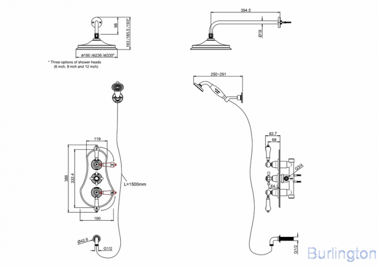 Душевая стойка c встроенным термостатом VF3S c душевой насадкой 9''