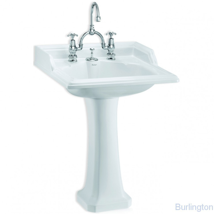 Классическая раковина со скрытым сливом-переливом на 2 отверстия с пьедестал Regal