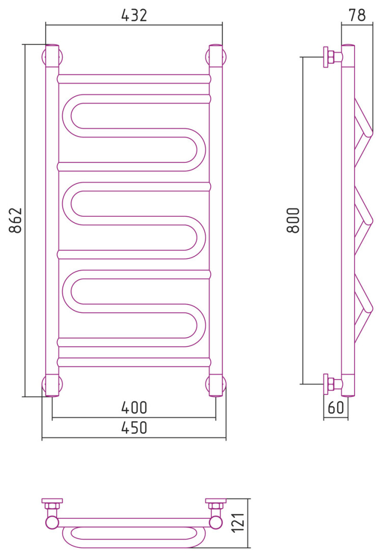 Полотенцесушитель водяной Сунержа Элегия+ 800х400 Матовая шампань