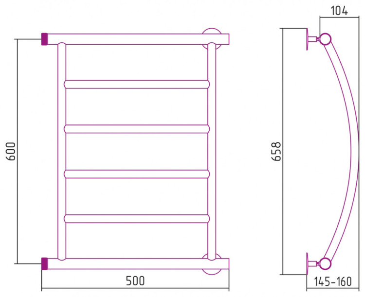 Полотенцесушитель водяной Стилье Минор 0602 600х500 (4) Г Без покрытия