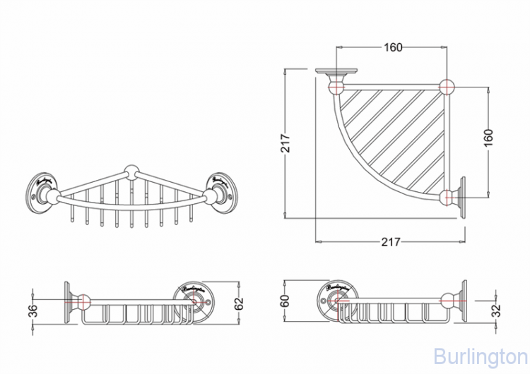 Угловая  полка - решетка, низкая [A21 CHR]