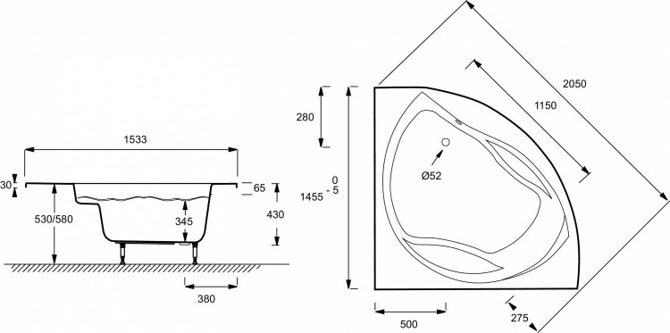Угловая ванна 145 х 145 см Jacob Delafon PRESQU'ILE E6045RU-00