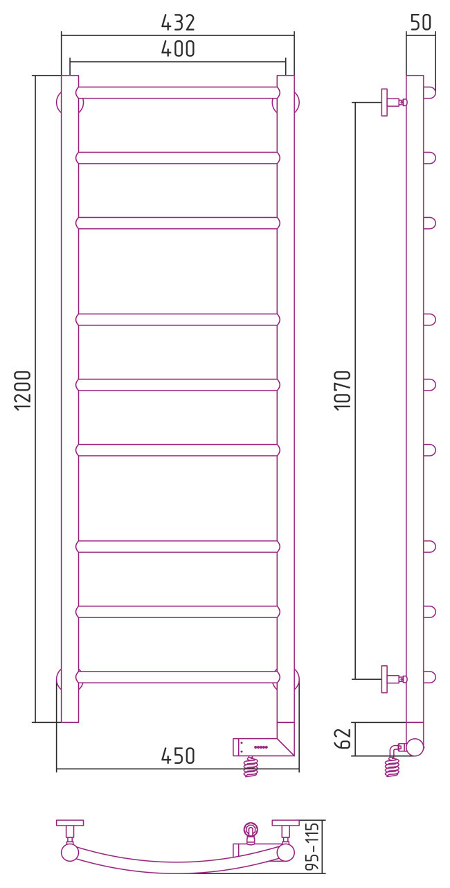 Полотенцесушитель электрический Сунержа Галант 2.0 1200х400 МЭМ правый Без покрытия