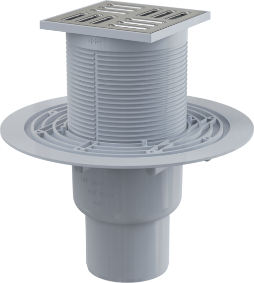 Сливной трап 105×105/50/75 мм прямой сток, решетка из нержавеющей стали, гидрозатвор комбинированный SMART Alcadrain APV2321