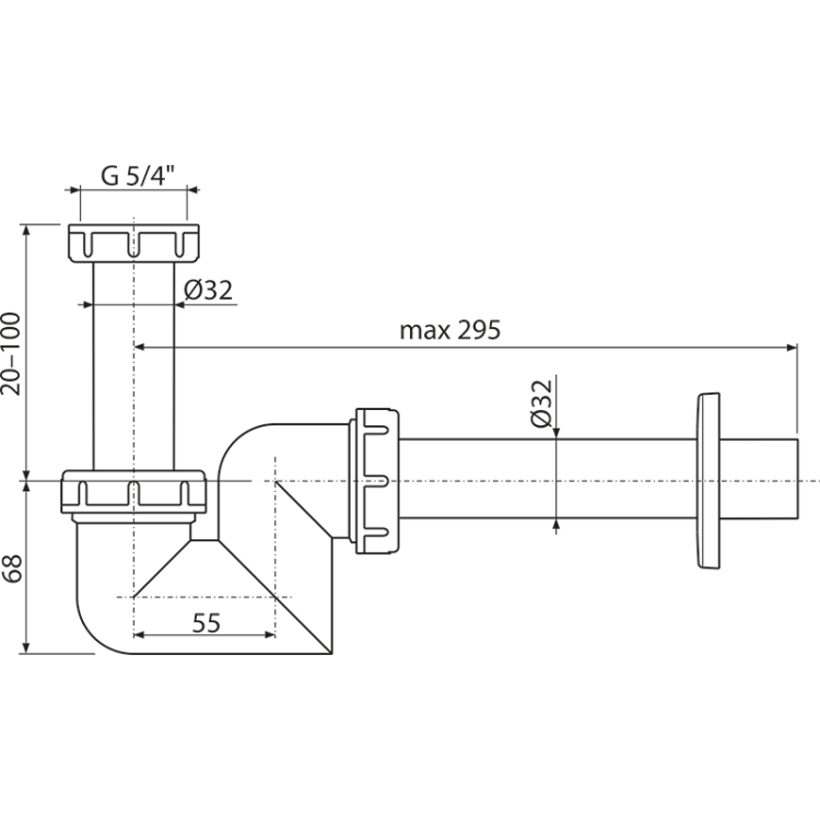 Сифон для умывальника и биде DN32 пластик Alcadrain A45F-DN32