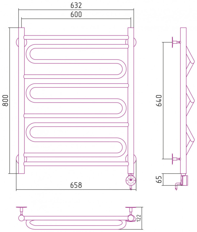 Полотенцесушитель электрический Стилье Формат 22 800х600 правый Матовый чёрный