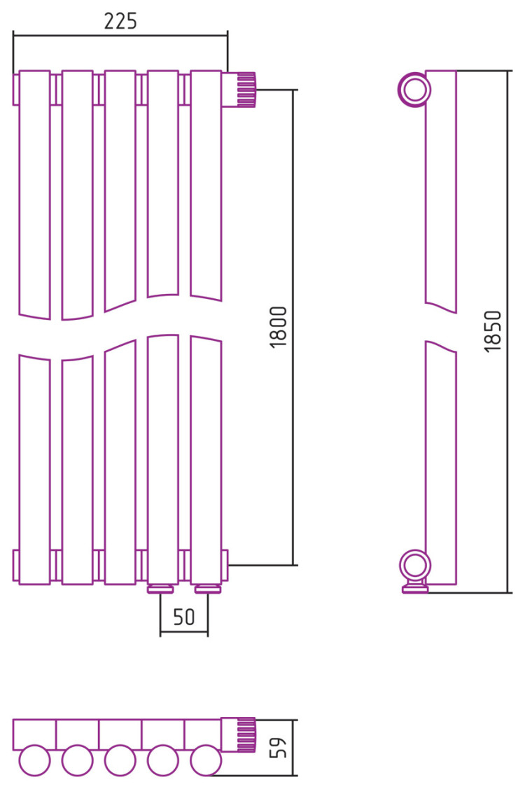 Отопительный радиатор Сунержа Эстет-1 EU50 правый 1800х225 5 секций Матовое золото