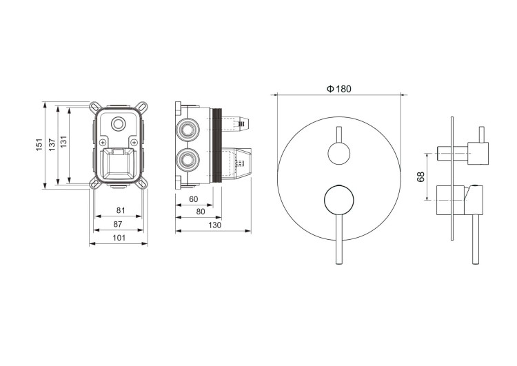 Смеситель для ванны 3 режима (внешняя и скрытая часть) Aquatek AQ1347CR ЕВРОПА