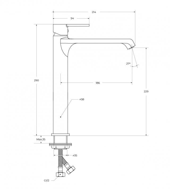 Смеситель для накладной раковины без донного клапана Cezares AURORA-LMC-CRM-W0