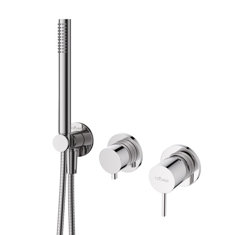 Встраиваемый смеситель для душа с переключателем на 3 выхода, в комплекте с ручным душем Cezares LEAF-DIM3-D-L-SS