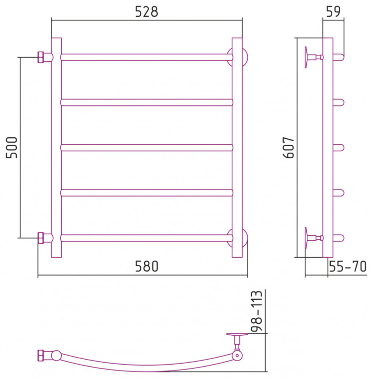Полотенцесушитель водяной Стилье Версия-Б2 500х500 (5) Г 18 Белый