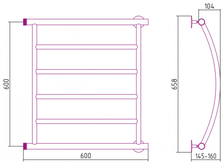 Полотенцесушитель водяной Стилье Минор 0602 600х600 (4) Г Без покрытия