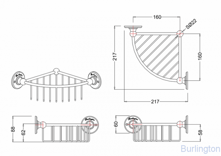 Угловая полка- решетка, глубокая [A22 CHR]