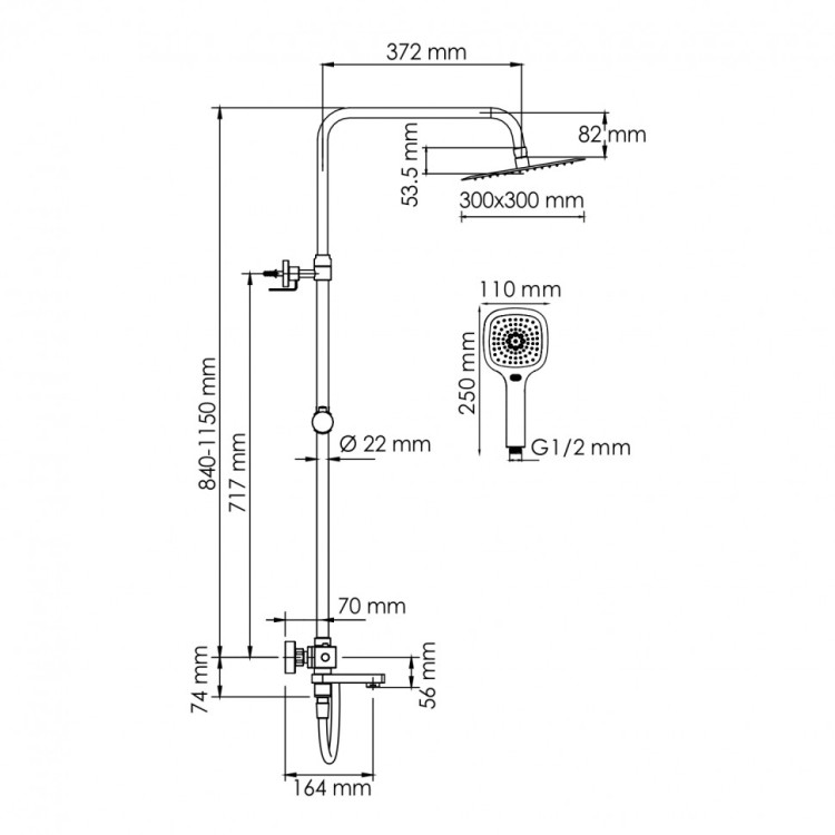 WasserKRAFT A199.118.065.087.CH Thermo Душевой комплект с термостатическим смесителем