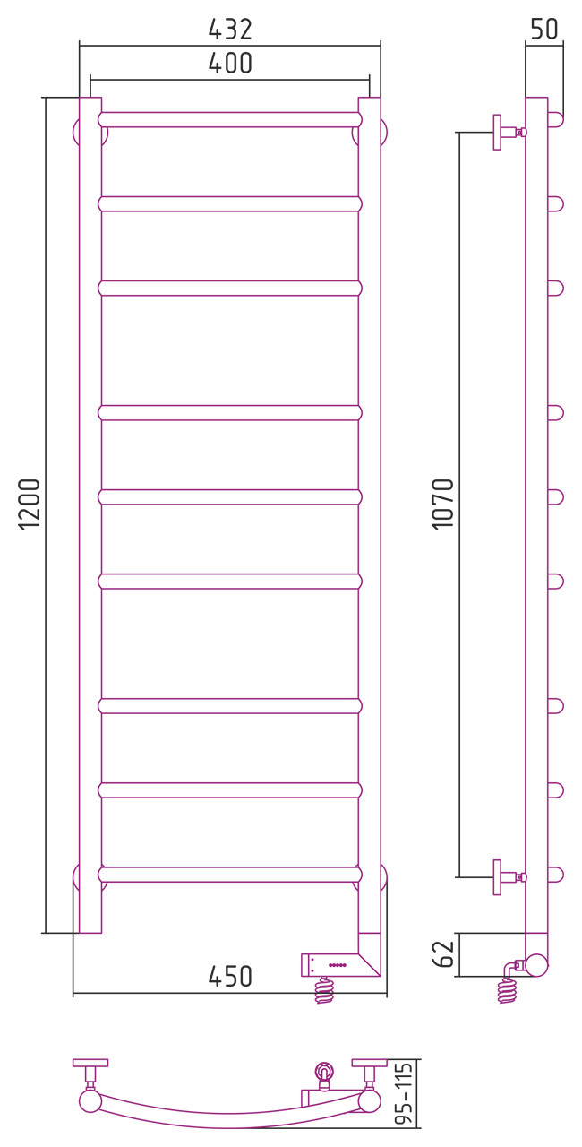 Полотенцесушитель электрический Сунержа Галант 2.0 1200х400 МЭМ правый Матовый чёрный
