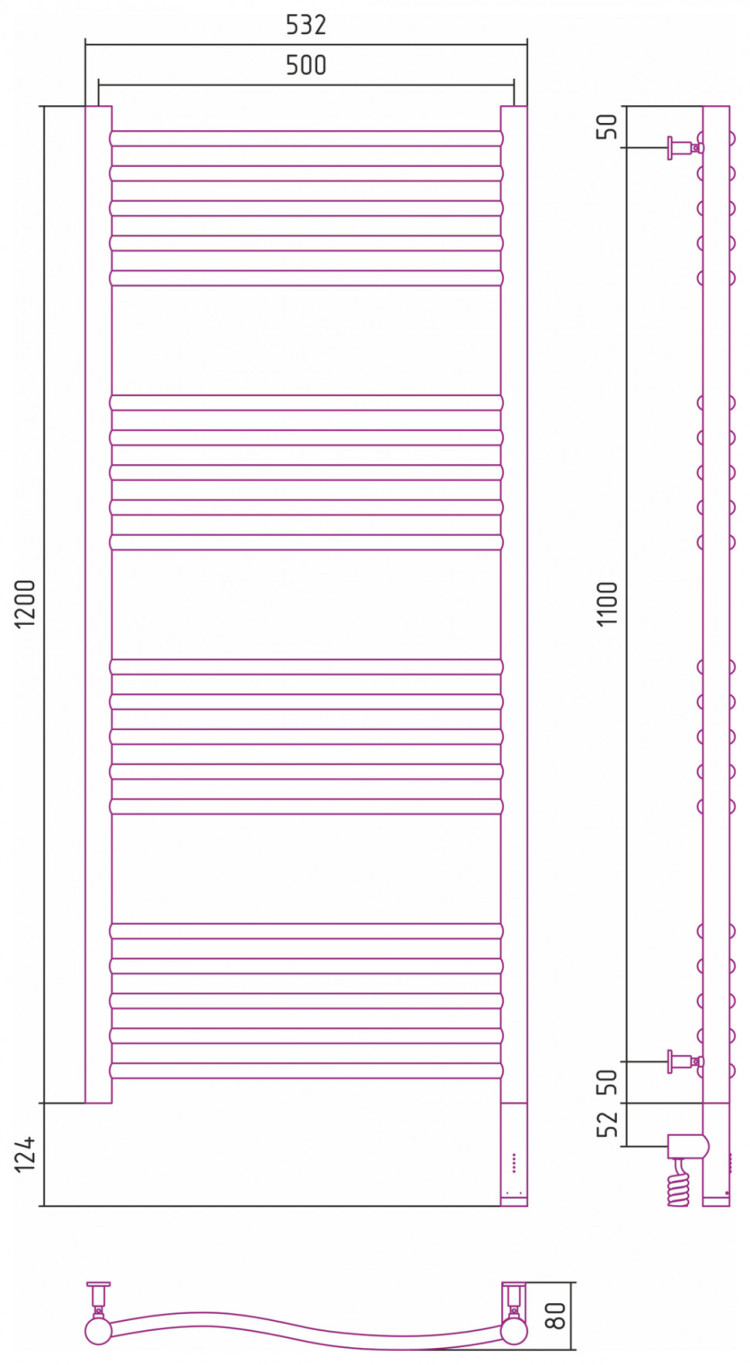 Полотенцесушитель электрический Сунержа Флюид 3.0 1200х500 МЭМ правый Матовый чёрный