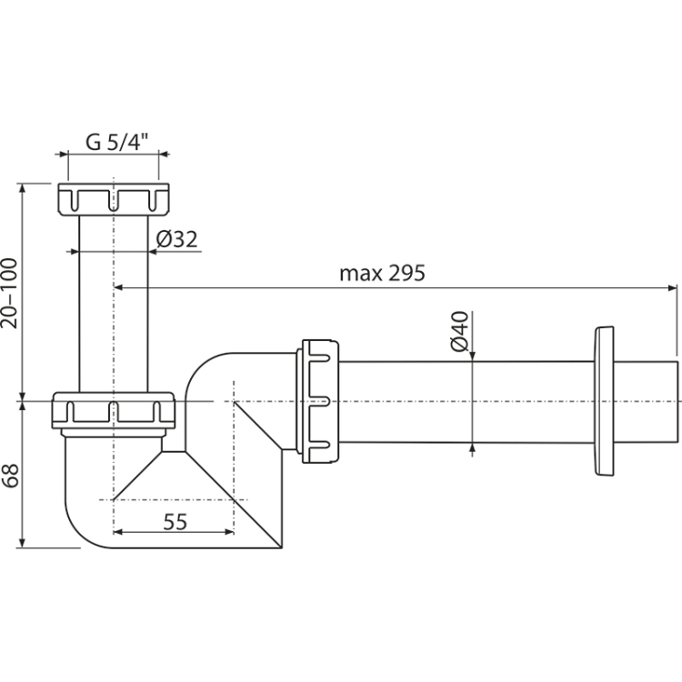 Сифон для умывальника и биде DN40 пластик Alcadrain A45F-DN40