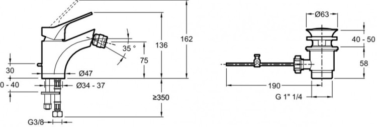 Однорычажный смеситель для биде Jacob Delafon BRIVE E75763-CP