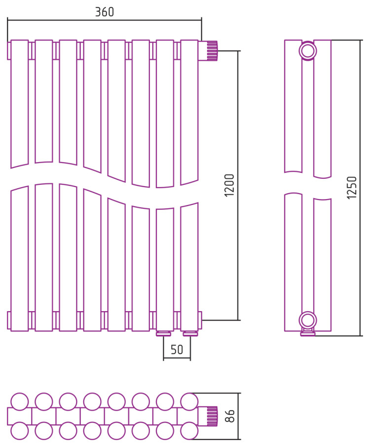 Отопительный радиатор Сунержа Эстет-11 EU50 1200х360 8 секций Состаренная латунь