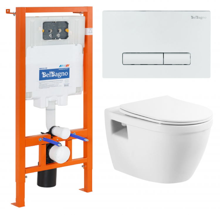 Унитаз подвесной с сиденьем BelBagno LOTO + Система инсталляции для унитазов с кнопкой смыва BB005-PR-CH Cezares BB070CHR/SC/BB002-80/BB005-PR-CHROME