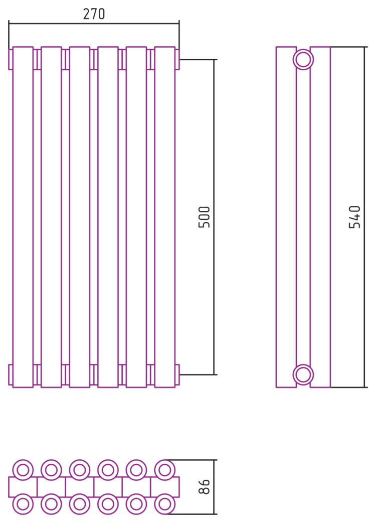 Отопительный радиатор Сунержа Эстет-00 500х270 6 секций Без покрытия